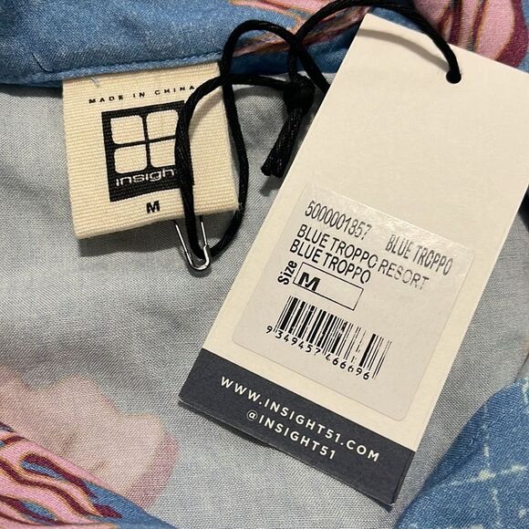 Insight Blue and Pink Leaf Print Men's Shirt - Picture 7 of 7